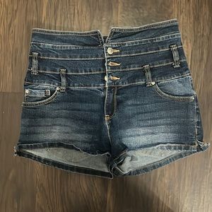 Highway high-waisted stonewashed denim shorts.